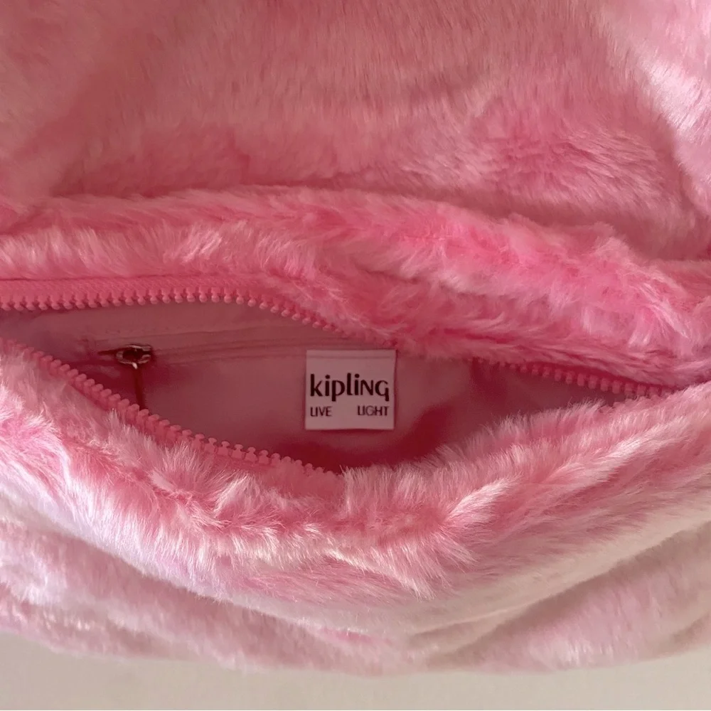 Kipling Aras Valentine Pink Faux Fur Shoulder Bag